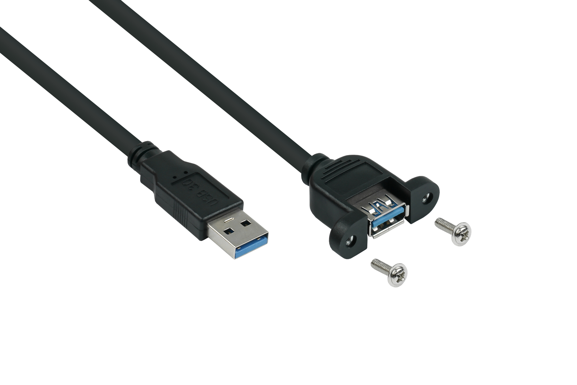 USB 3.0 Einbau-Verlängerung Stecker A an Buchse A, Premium, AWG28 / AWG24, UL, KUPFER, schwarz, 1m