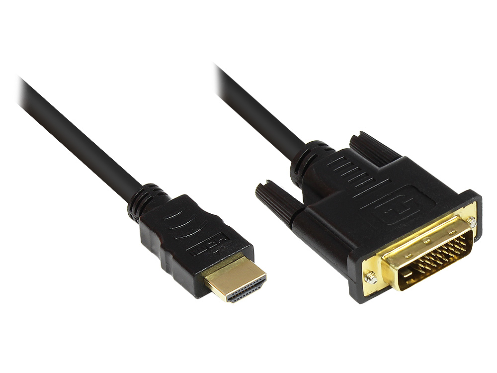 Anschlusskabel HDMI 19pol Stecker an DVI-D 24+1 Stecker, 24K, OFC, schwarz, 1m