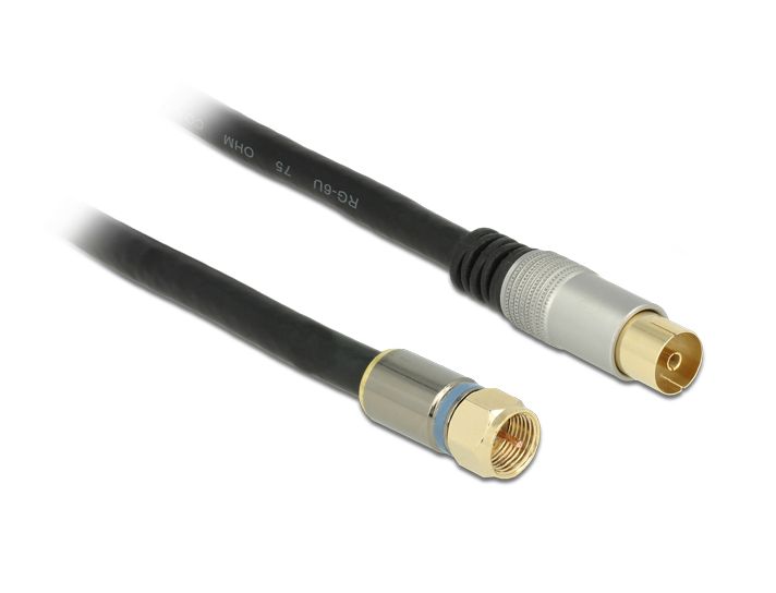 Antennenkabel, F-Stecker an IEC-Buchse RG-6/U, Vierfachschirmung, Premium, schwarz, 7,5m