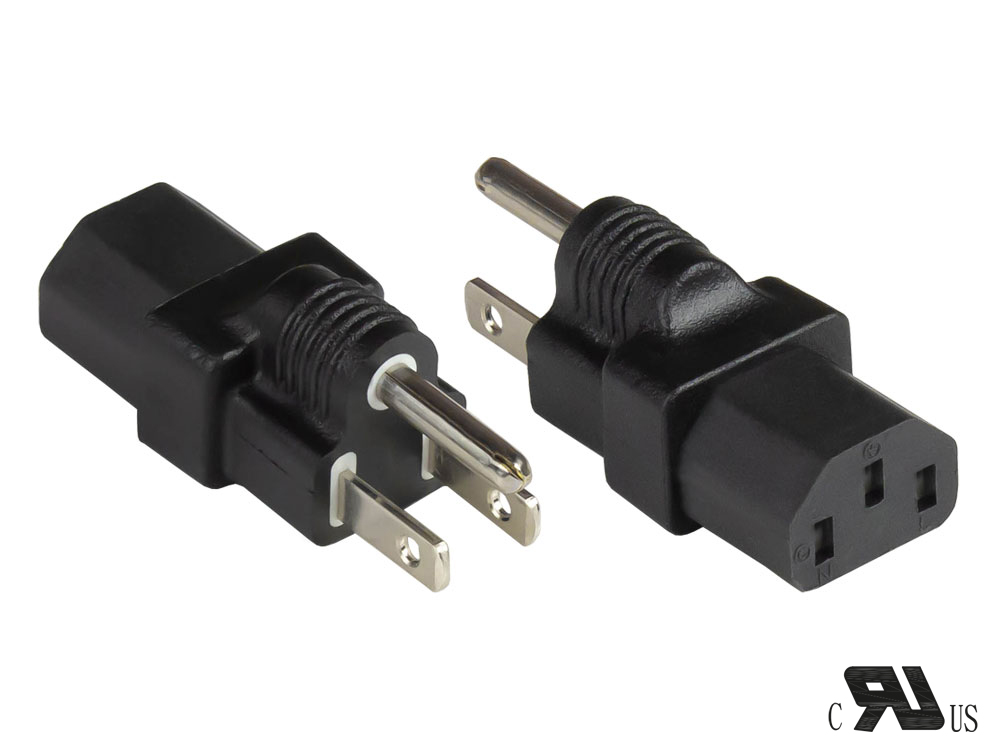 Stromadapter Amerika/USA Netz-Stecker Typ B (NEMA 5-15P) an IEC 60320 C13, UL, schwarz