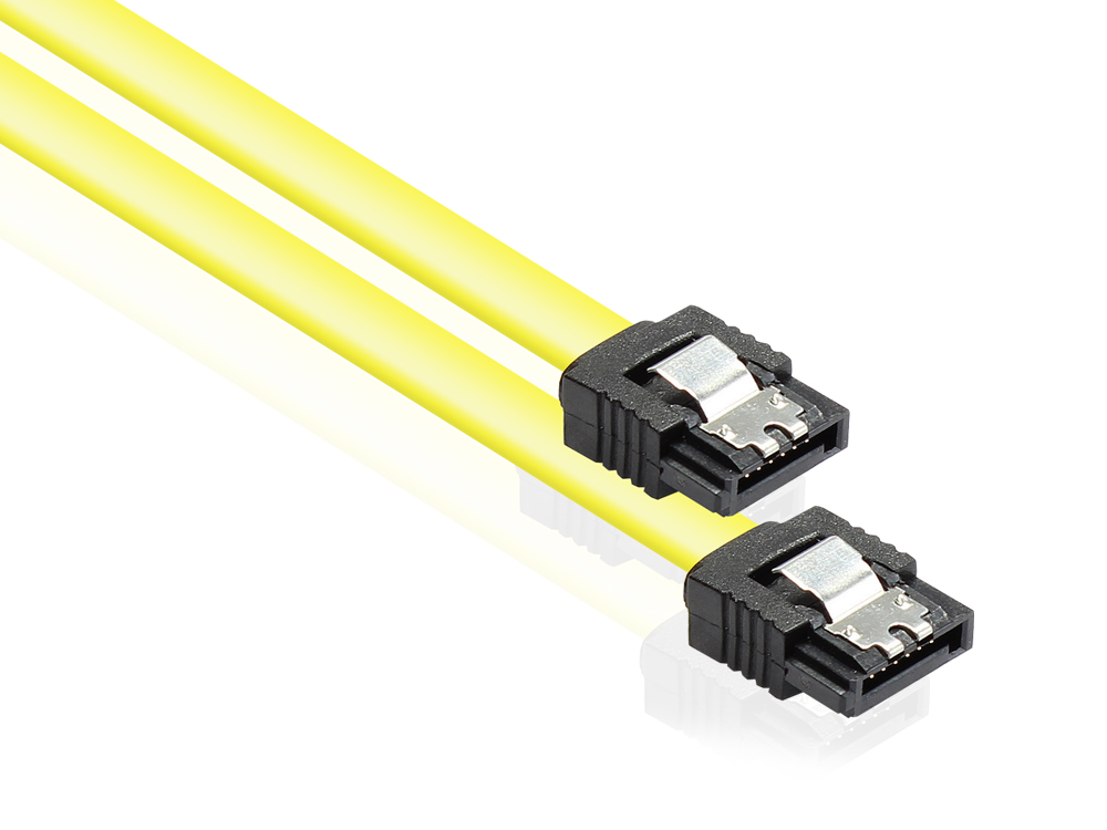Anschlusskabel SATA 6 Gb/s mit Metallclip, gelb, 0,7m