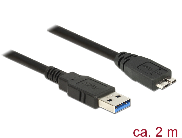 Kabel USB 3.0 Typ-A Stecker an USB 3.0 Typ Micro-B Stecker, schwarz, 2,0m