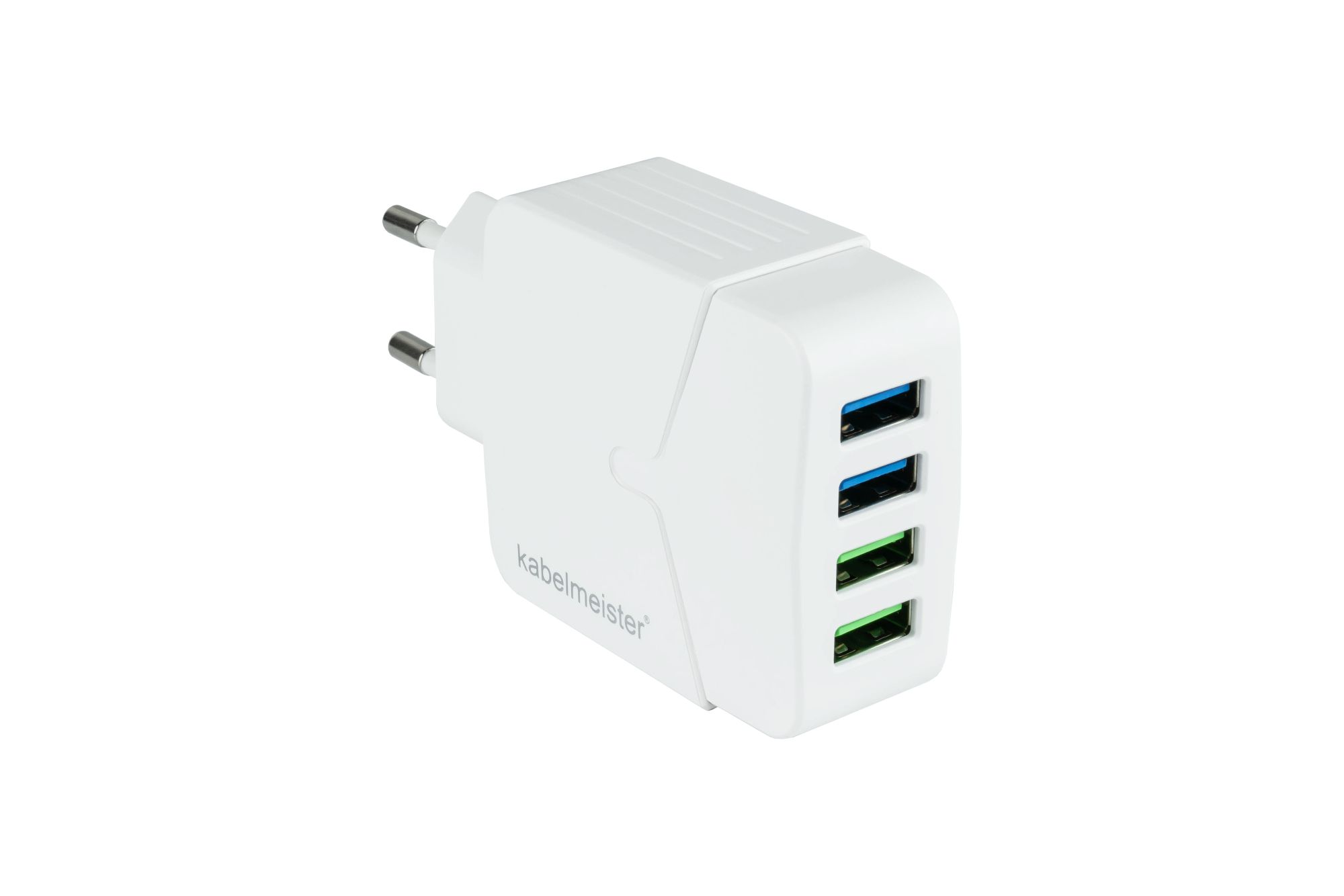 kabelmeister® USB Steckdosenadapter, 4x USB-A Port, 22W, weiß