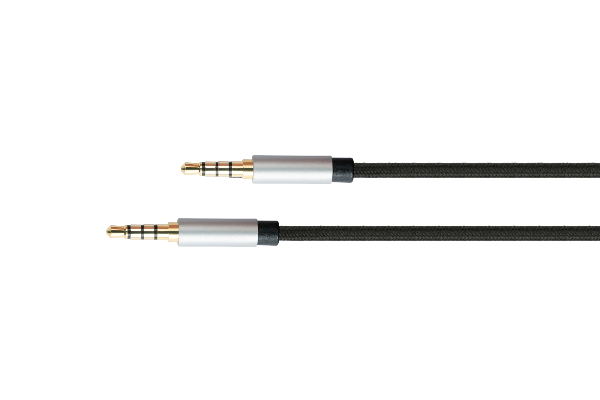 Audio Anschlusskabel High-Quality, 4-poliger 3,5mm Klinkenstecker beidseitig, Textilmantel, schwarz, 1,5m