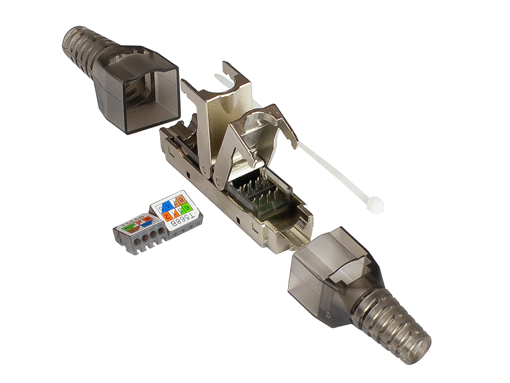 Kabelverbinder Cat. 6A, werkzeuglos / feldkonfektionierbar, LSA, STP geschirmt, Metall