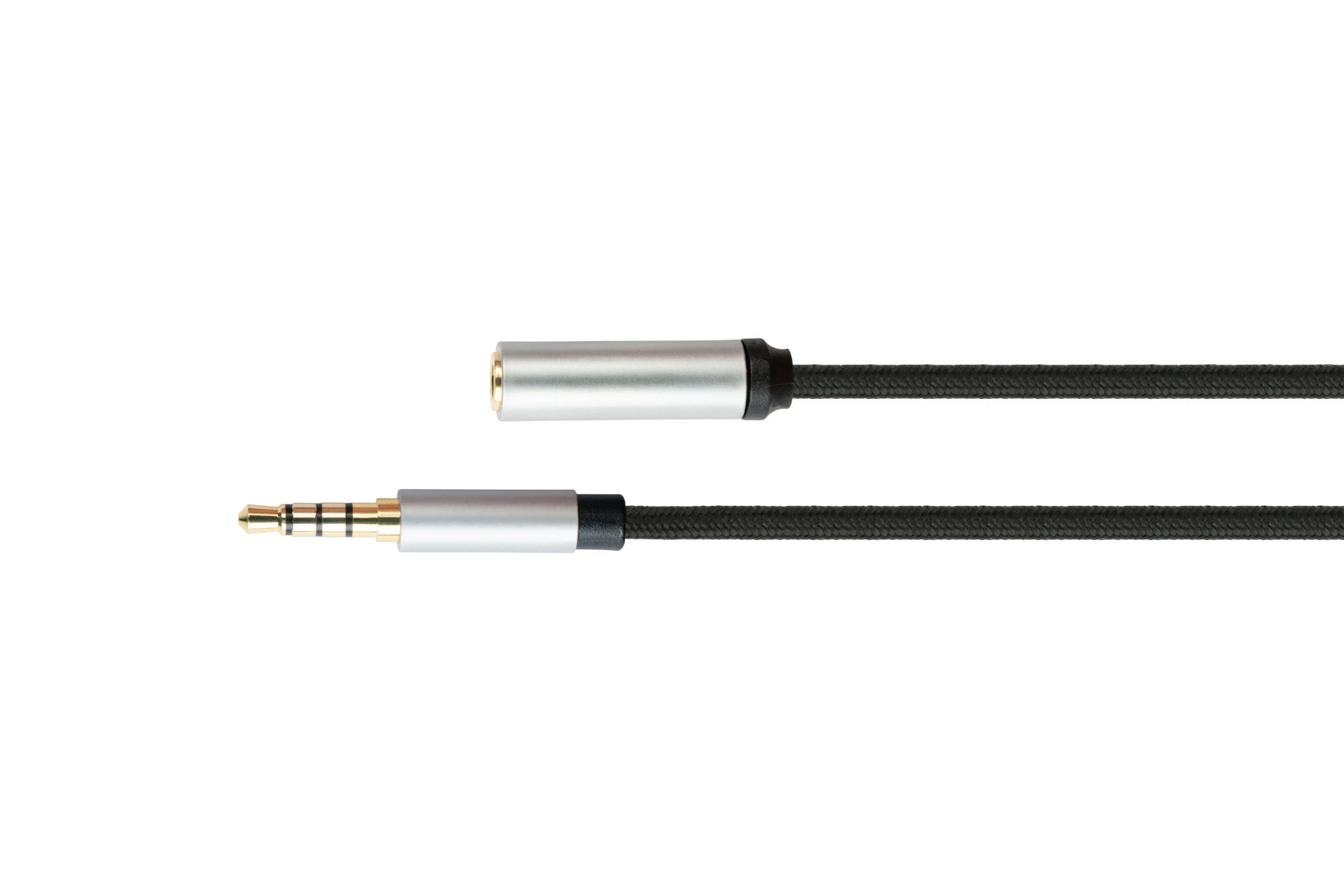 Audio Verlängerungskabel High-Quality, 4-poliger 3,5mm Klinkenstecker an Klinkenbuchse, Textilmantel, schwarz, 1m