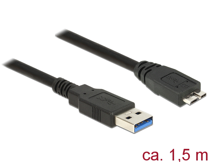 Kabel USB 3.0 Typ-A Stecker an USB 3.0 Typ Micro-B Stecker, schwarz, 1,5m