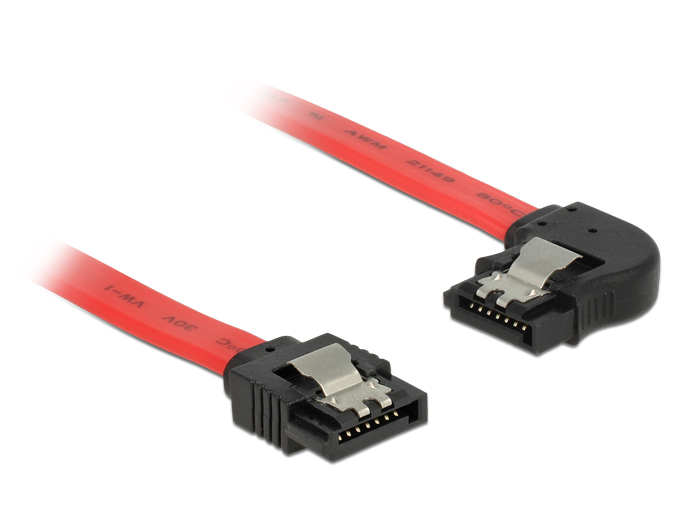 Anschlusskabel SATA 6 Gb/s Stecker gerade an SATA Stecker links gewinkelt Metall, rot, 0,3m