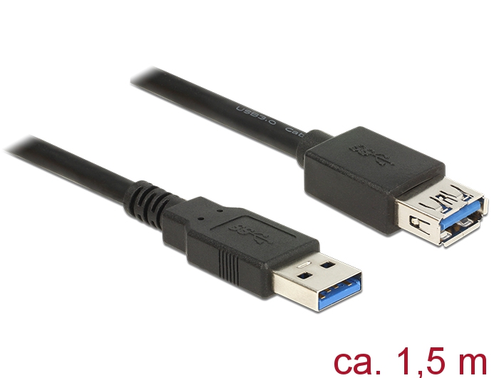 Verlängerungskabel USB 3.0 Typ-A Stecker an USB 3.0 Typ-A Buchse, schwarz, 1,5m