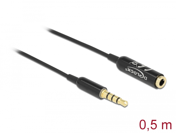 Audio Verlängerungskabel Klinke 3,5 mm 4 Pin Stecker zu Buchse Ultra Slim 0,5 m schwarz