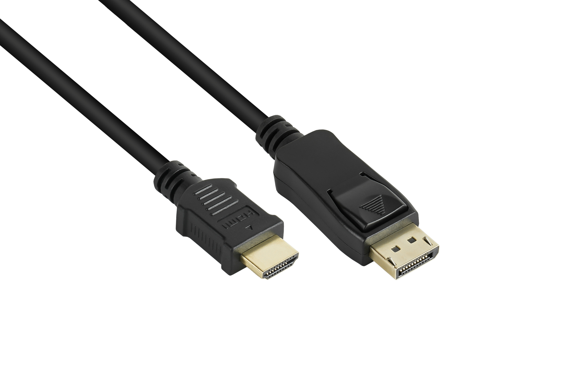 Anschlusskabel DisplayPort 1.2 an HDMI 1.4b, 4K @30Hz, vergoldete Kontakte, CU, schwarz, 2m