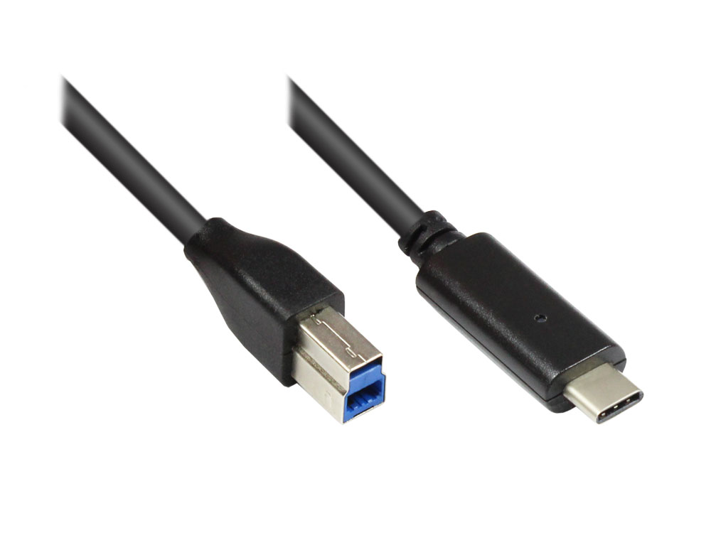 Anschlusskabel USB 3.0, USB-C-Stecker an USB 3.0 B Stecker, schwarz, 1,8m
