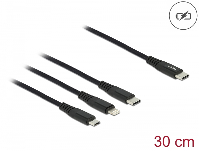 USB Ladekabel 3 in 1 USB Type-C™ zu Lightning™ / Micro USB / USB Type-C™ 30 cm, Delock® [87148]
