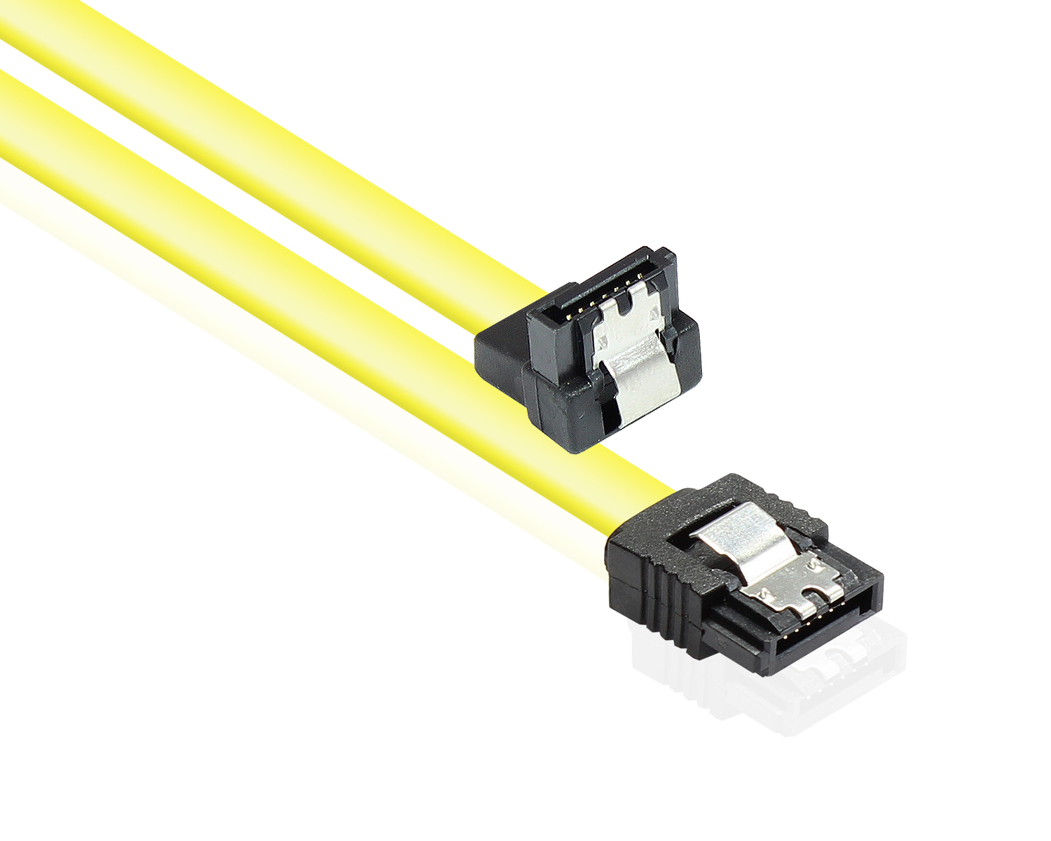 Anschlusskabel SATA 6 Gb/s mit Metallclip, einseitig gewinkelt, gelb, 0,5m