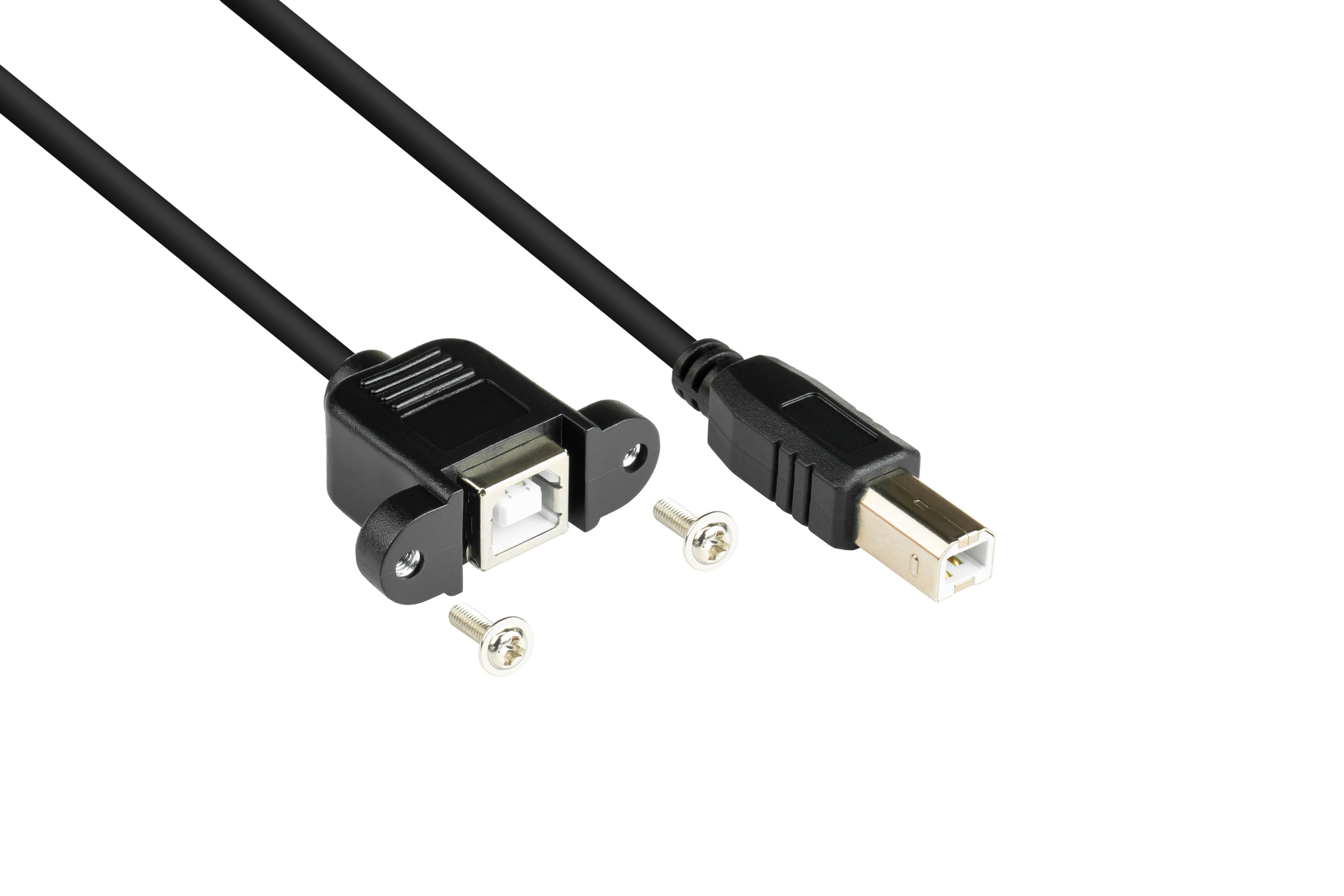Verlängerung USB 2.0 Stecker B an Einbaubuchse B, CU, schwarz, 1,8m