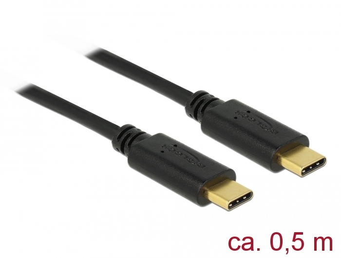 USB 2.0 Kabel Type C ™ zu Type C™, 5A E-Marker, schwarz, 0,5m