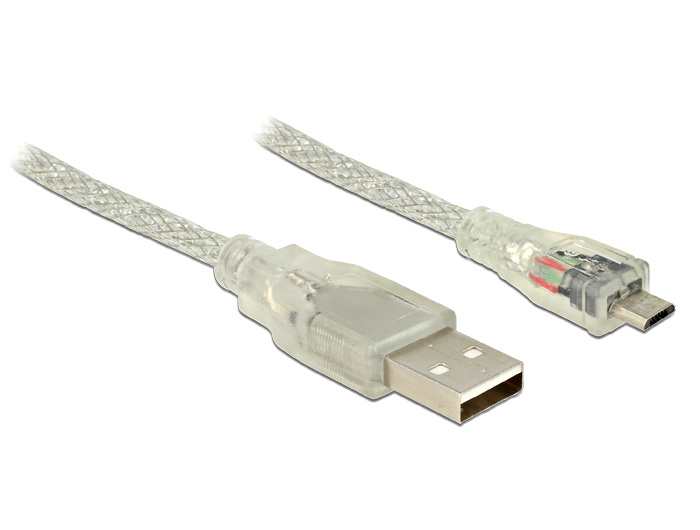 Anschlusskabel USB 2.0 A Stecker an USB 2.0 Micro-B Stecker, transparent, 3m
