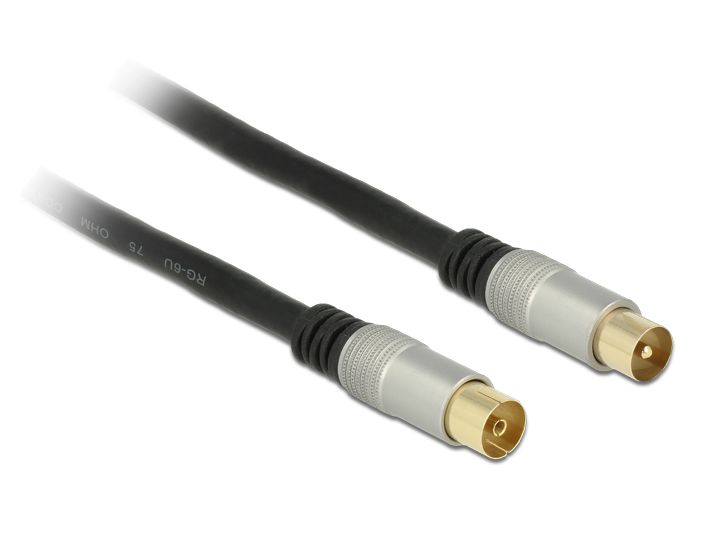 Antennenkabel, IEC-Stecker an IEC-Buchse RG-6/U, Vierfachschirmung, Premium, schwarz, 3m
