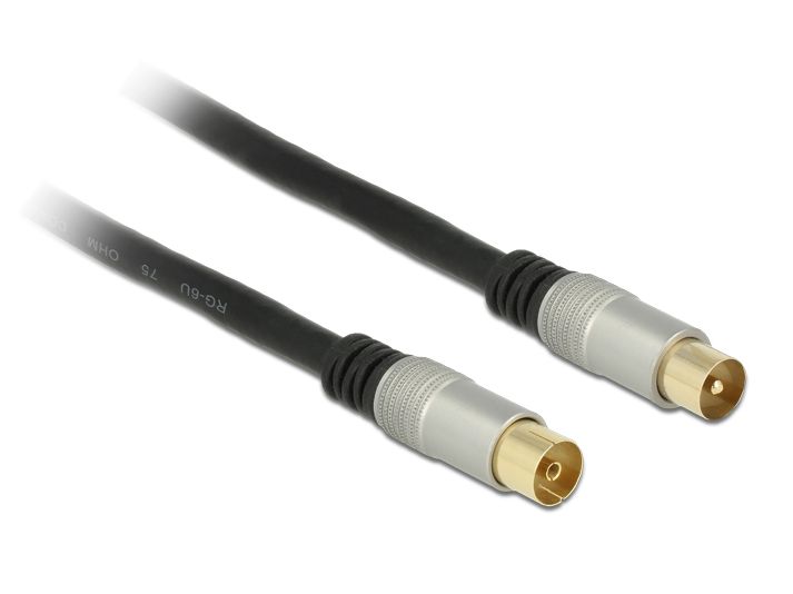 Antennenkabel, IEC-Stecker an IEC-Buchse RG-6/U, Vierfachschirmung, Premium, schwarz, 2m