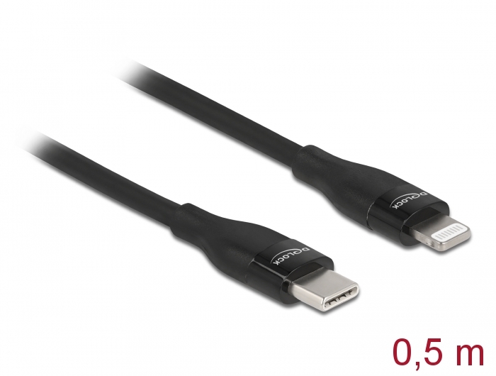 Daten- und Ladekabel USB Type-C™ zu Lightning™ für iPhone™, iPad™ und iPod™ schwarz 0,5 m MFi, Delock® [86636]