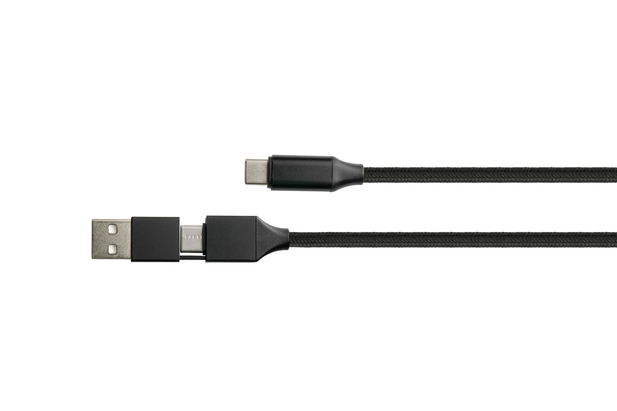USB 2.0 Lade- und Datenkabel, USB-A und USB-C™ an USB-C™, QC 3.0, PD 60W, Textilmantel, schwarz, 1m