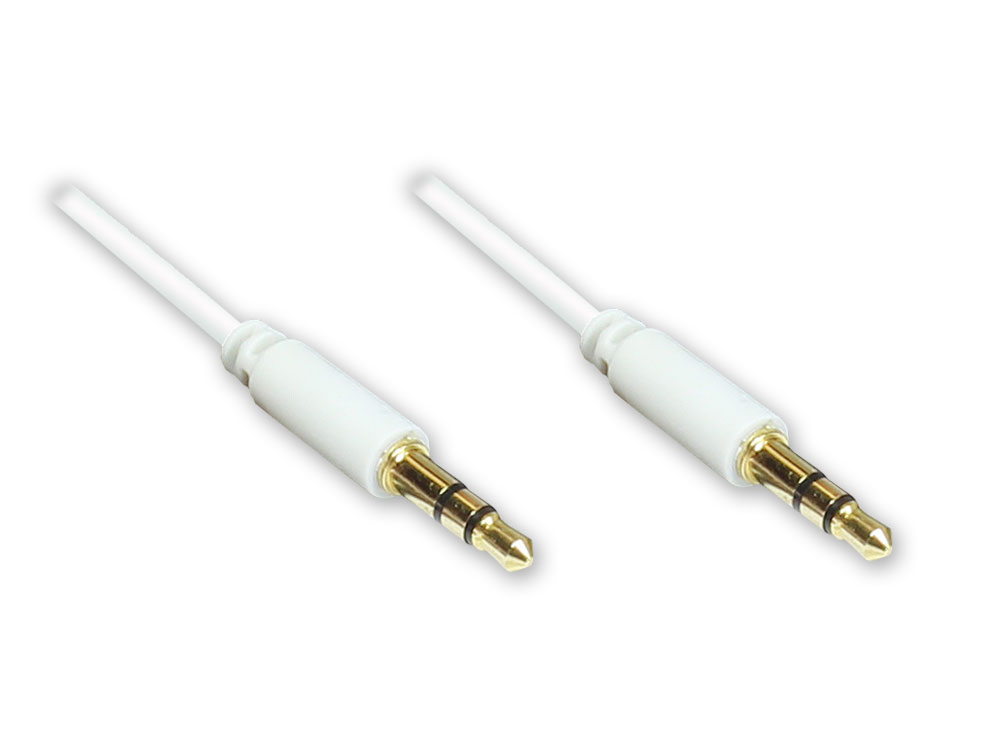 Anschlusskabel Klinke 3,5mm Stecker an Stecker (3polig), Slim-Ausführung, weiß, 1,5m