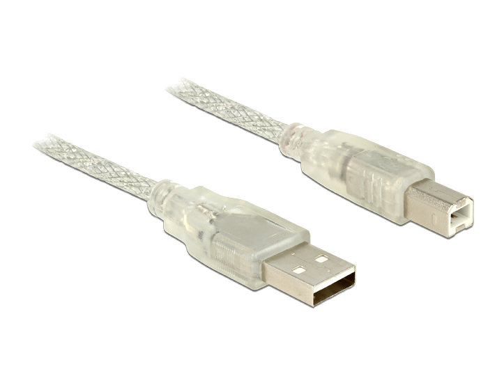 Anschlusskabel USB 2.0 A Stecker an USB 2.0 B Stecker, transparent, 1m