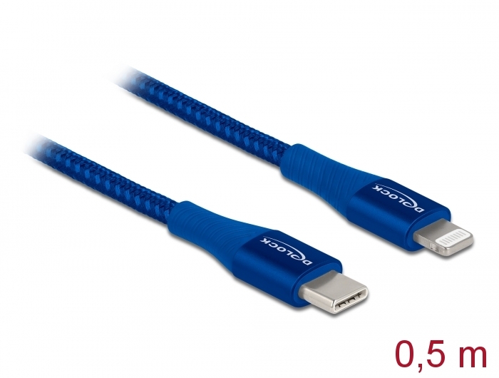 Daten- und Ladekabel USB Type-C™ zu Lightning™ für iPhone™, iPad™ und iPod™ blau 0,5 m MFi