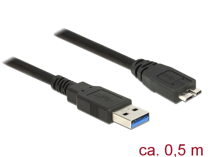 Kabel USB 3.0 Typ-A Stecker an USB 3.0 Typ Micro-B Stecker, schwarz, 0,5m