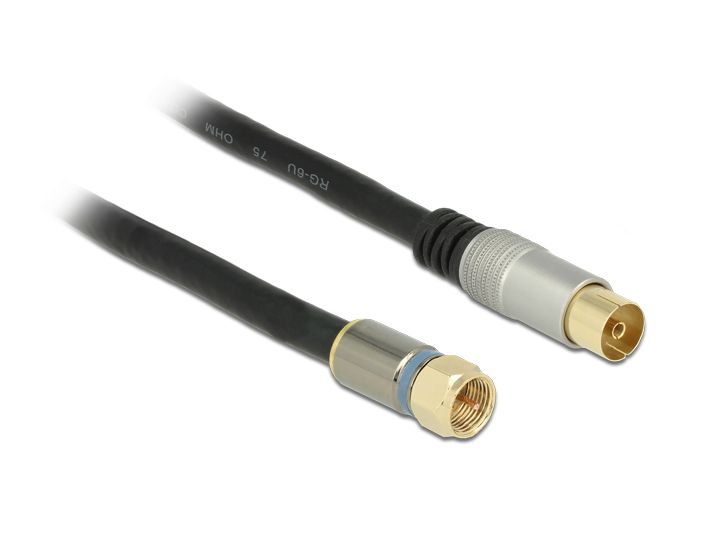 Antennenkabel, F-Stecker an IEC-Buchse RG-6/U, Vierfachschirmung, Premium, schwarz, 5m