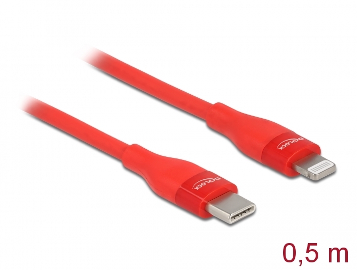 Daten- und Ladekabel USB Type-C™ zu Lightning™ für iPhone™, iPad™ und iPod™ rot 0,5 m MFi, Delock® [86633]