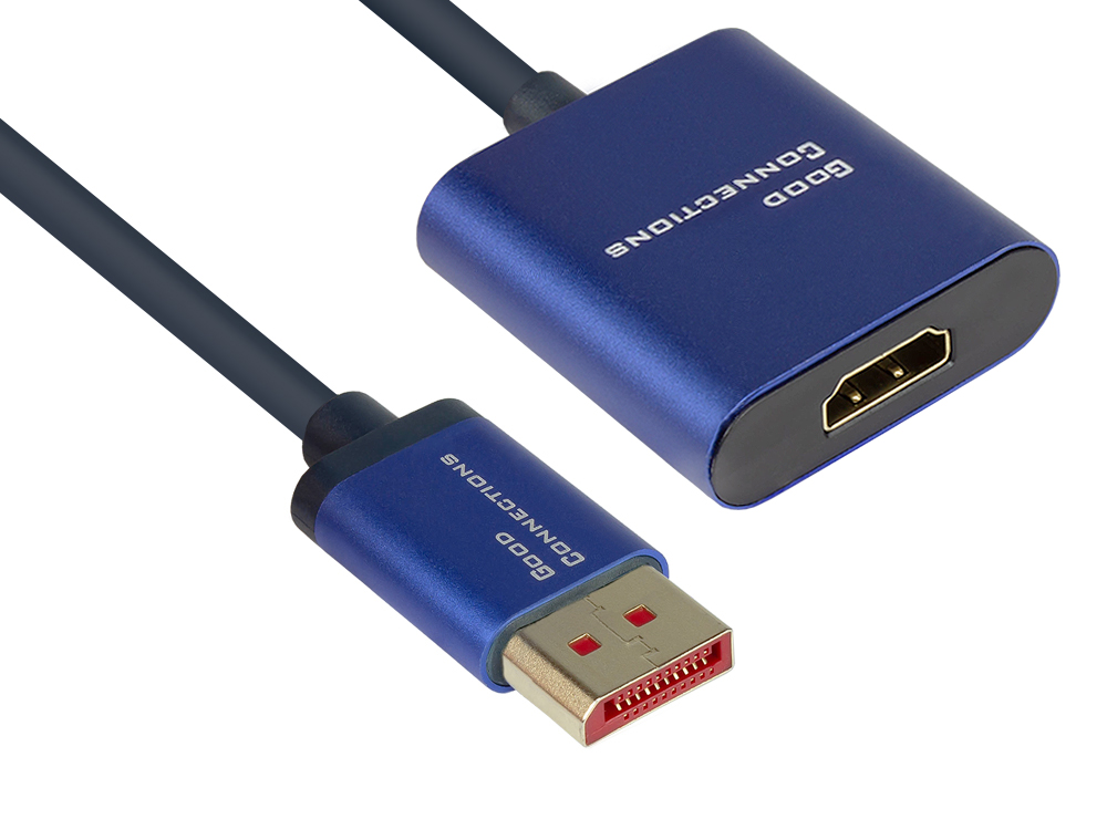Adapter DisplayPort 1.4 Stecker an HDMI 2.0 Buchse, 4K UHD @60Hz, Aluminium-Gehäuse, ca. 20cm