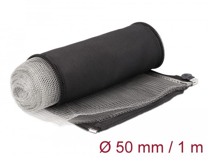 EMV Abschirmgeflechtschlauch mit Reißverschluss hitzebeständig 1 m x 50 mm schwarz, Delock® [20849]