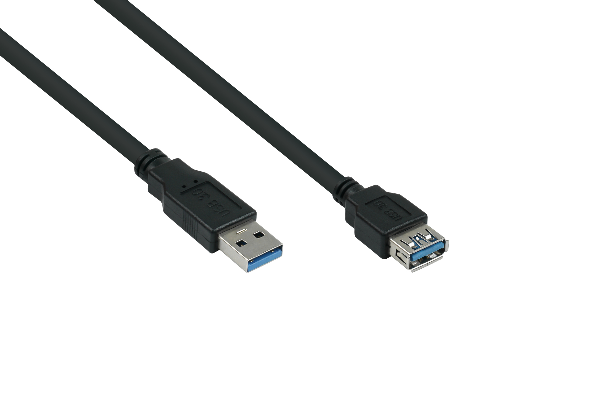 USB 3.0 Verlängerungskabel Stecker A an Buchse A, Premium, AWG28 / AWG24, UL, KUPFER, schwarz, 2m